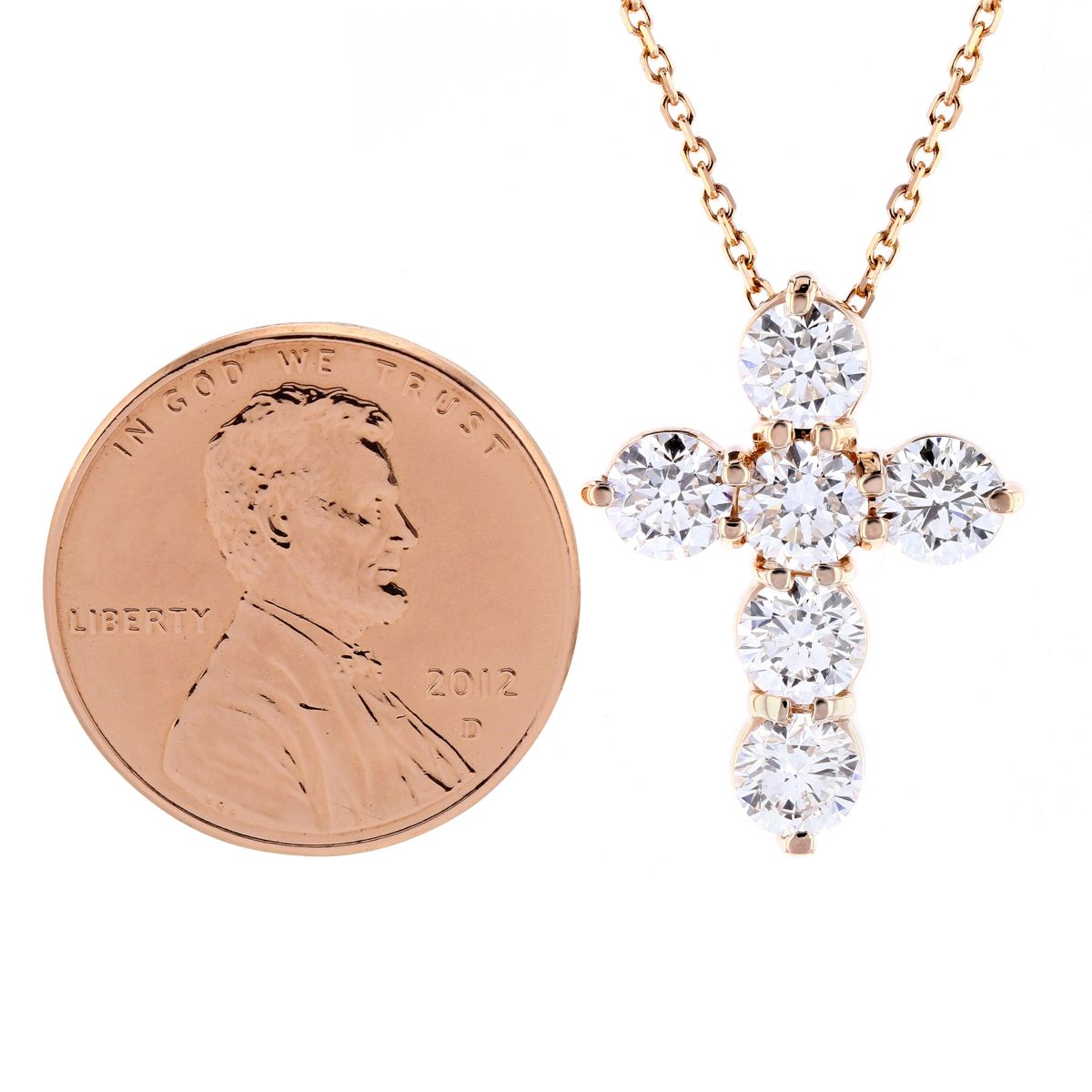 Diamond 6 Stone Cross Necklace in Rose Gold, 16