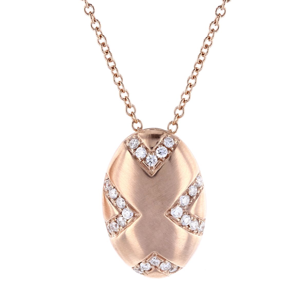 14K Rose Gold Diamond Chevron Oval Pendant, 16