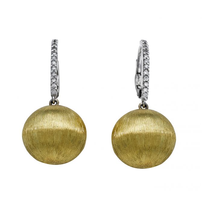 18K Yellow & White Gold Diamond Ball Drop Earrings