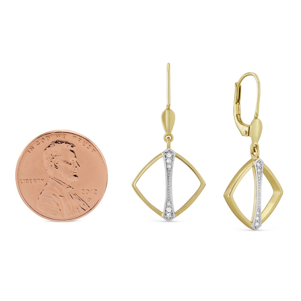 14K Yellow & White Gold Diamond Open Cushion Dangle Earrings