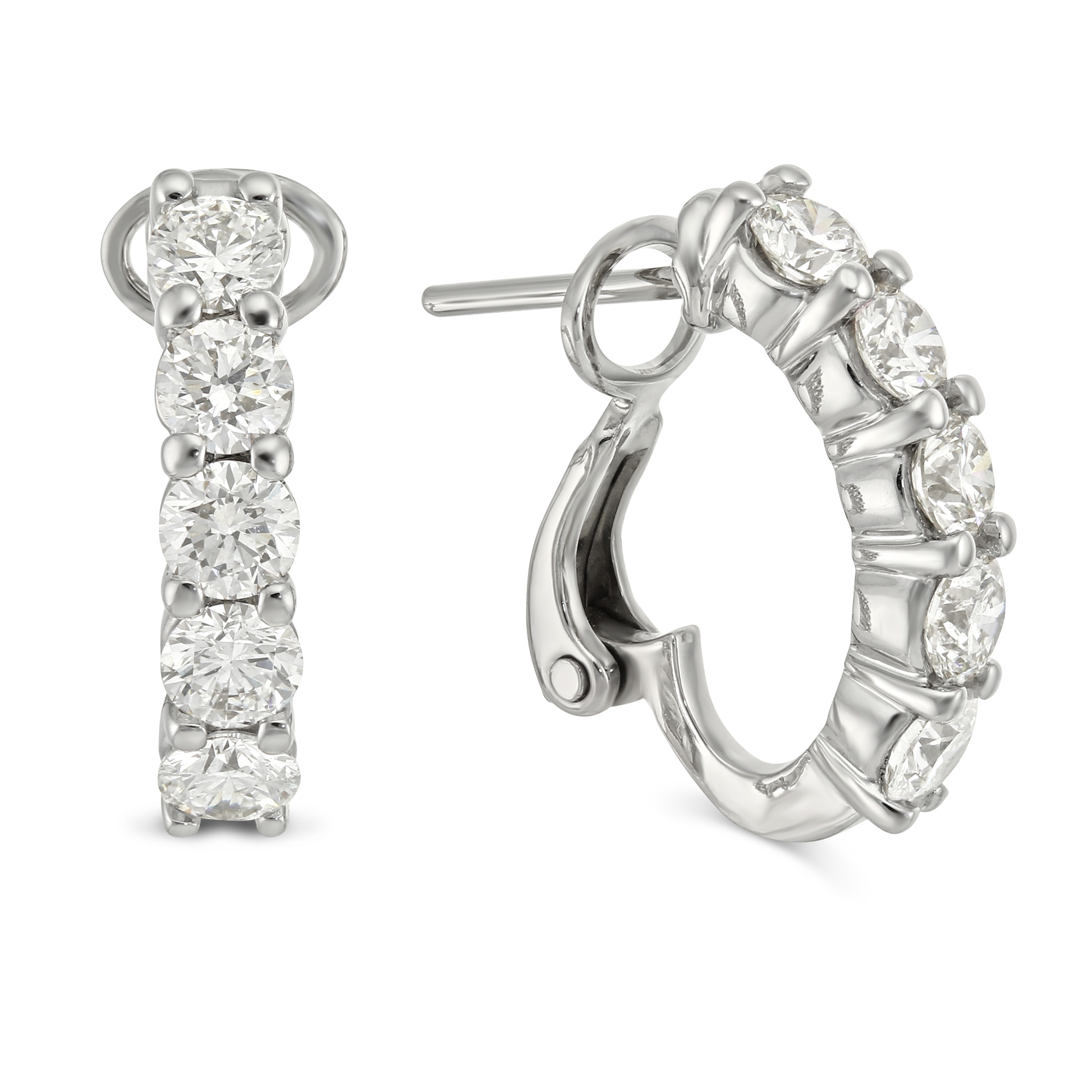 18K White Gold Diamond Half Hoop Earrings 2.00cttw