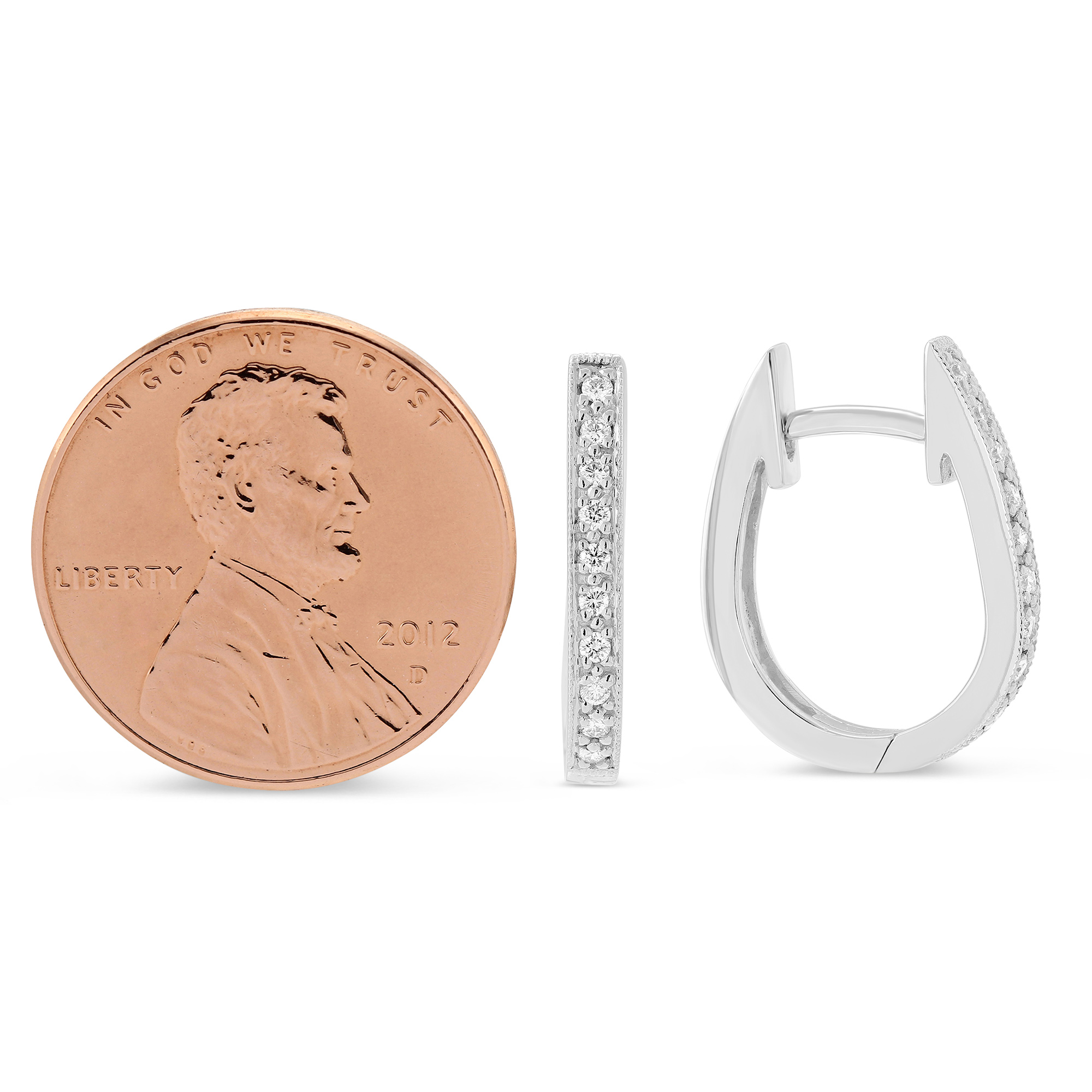 Diamond Oval Hoop Earrings in White Gold, 0.13 cttw