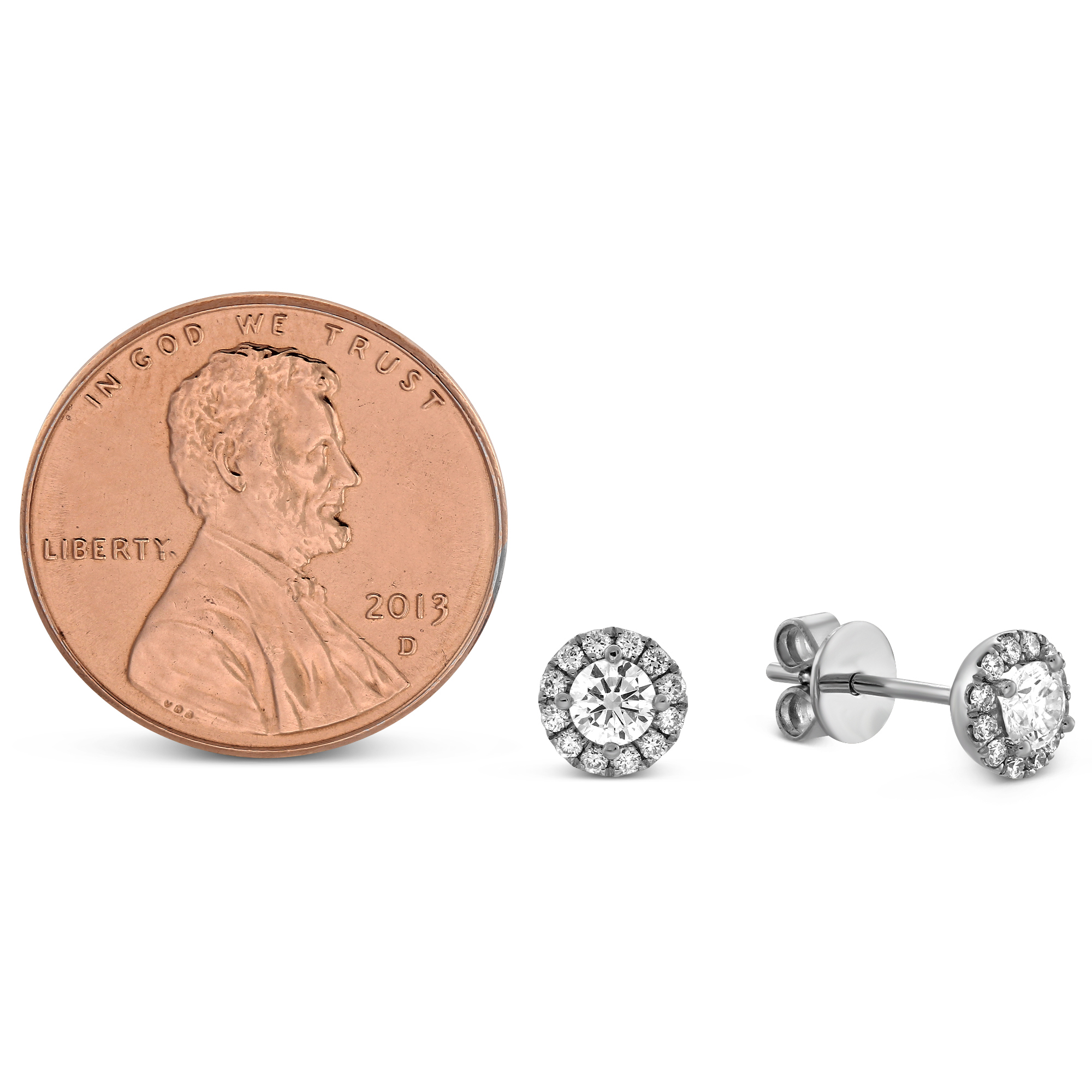 Diamond Halo Stud Earrings in White Gold, 0.48 cttw