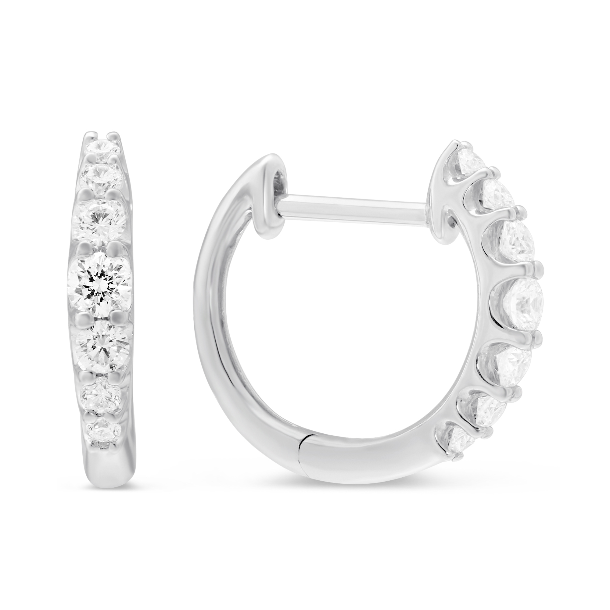 Graduated Diamond Hoop Earrings in White Gold, 0.38 cttw