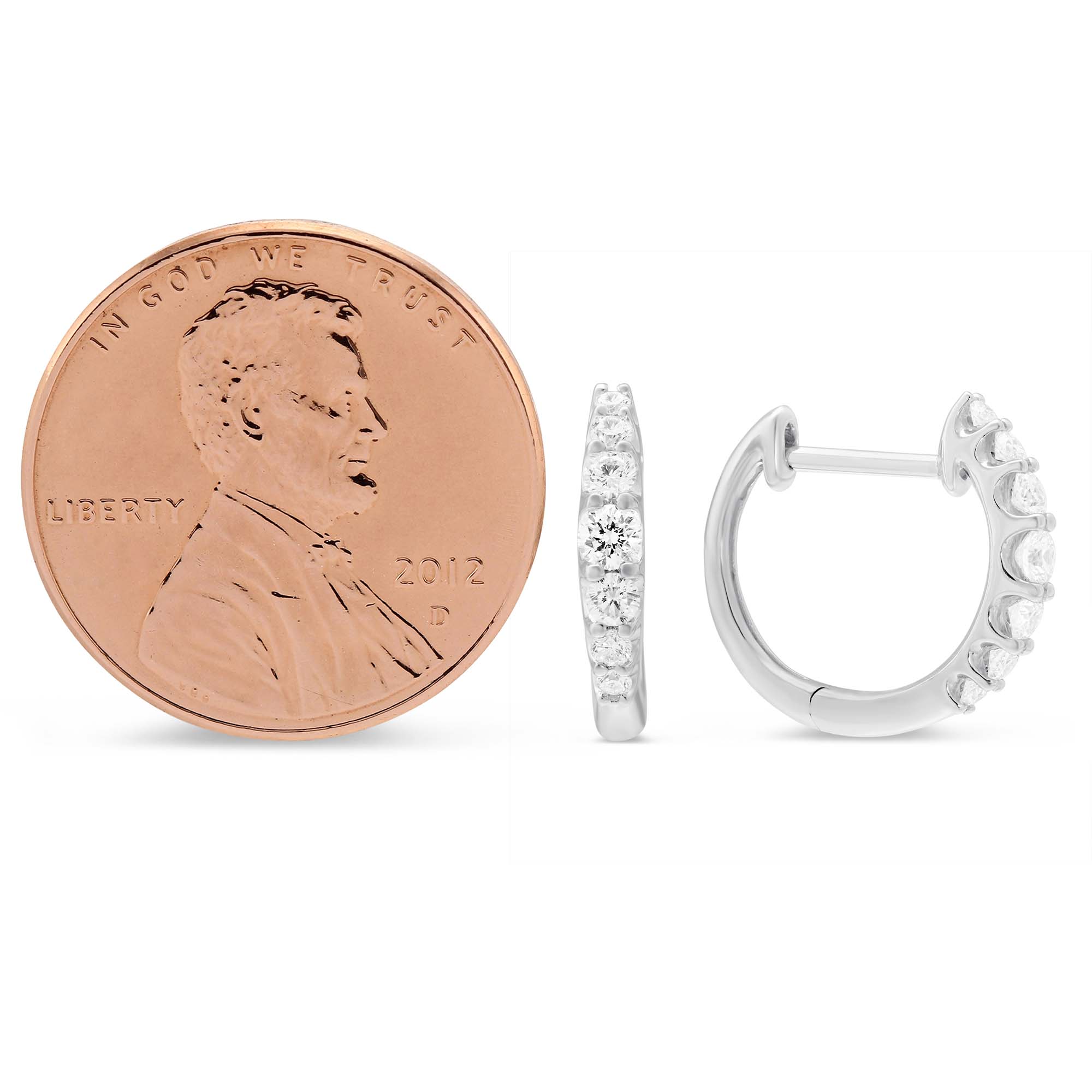 Graduated Diamond Hoop Earrings in White Gold, 0.38 cttw