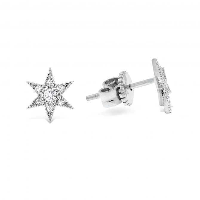 14K White Gold Diamond Star Earrings