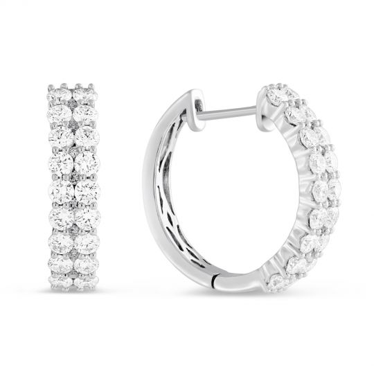 Two Row Diamond Huggie Hoop Earrings In White Gold 1 54 Cttw Two Row Diamond Huggie Hoop Earrings In White Gold 1 54 Cttw