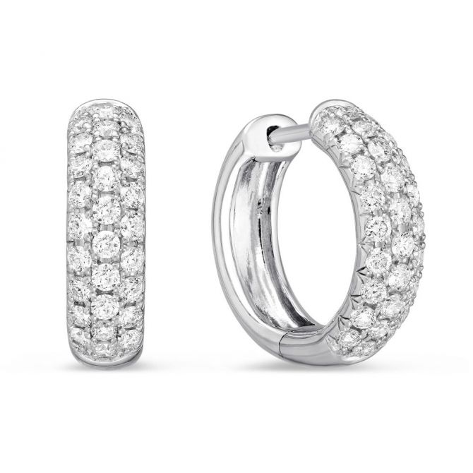 Diamond Pavé 3 Row Hoop Earrings in White Gold, 16 mm, 1.04 cttw