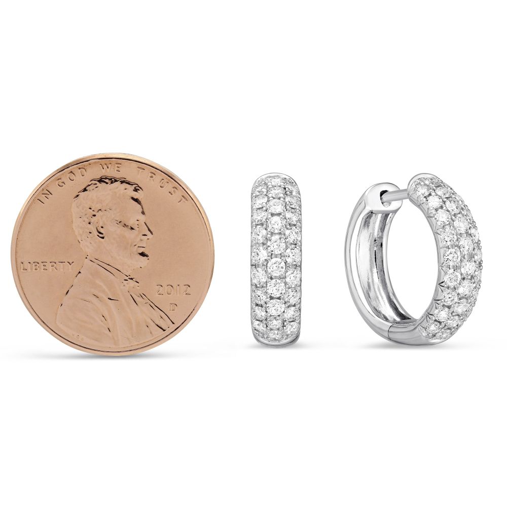 Diamond Pavé 3 Row Hoop Earrings in White Gold, 16 mm, 1.04 cttw