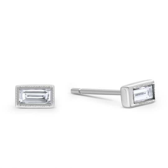 Sethi Couture Baguette Diamond Stud Earrings In White Gold