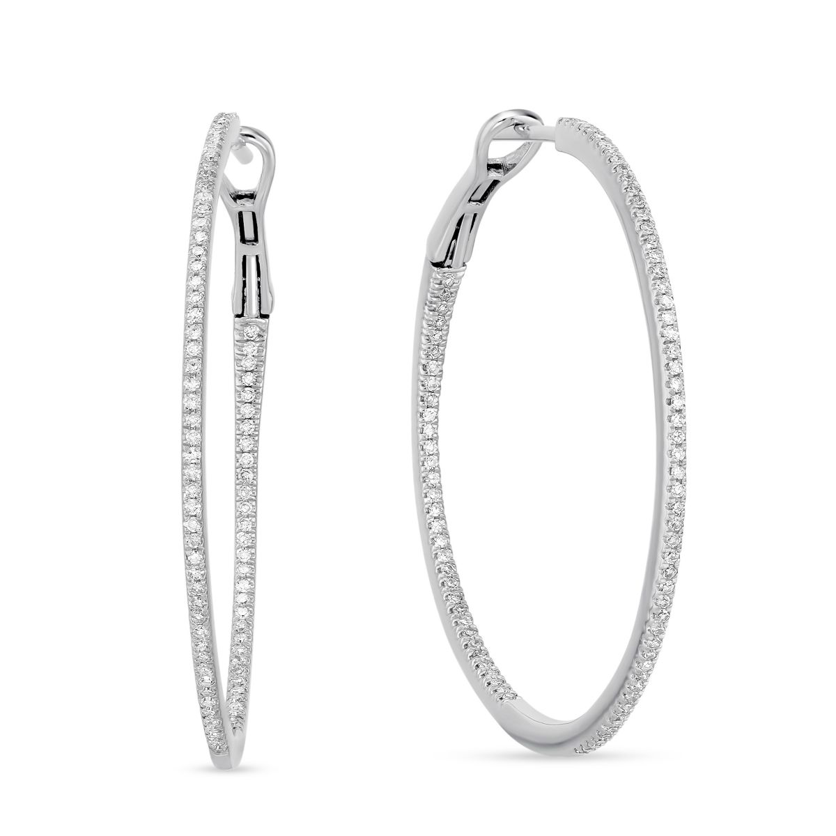 Round Diamond Inside-Out Large Hoop Earrings in White Gold, 0.52 aptw