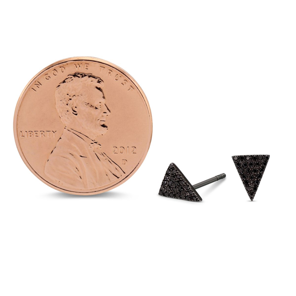 Black Diamond Triangle Stud Earrings in White Gold & Rhodium