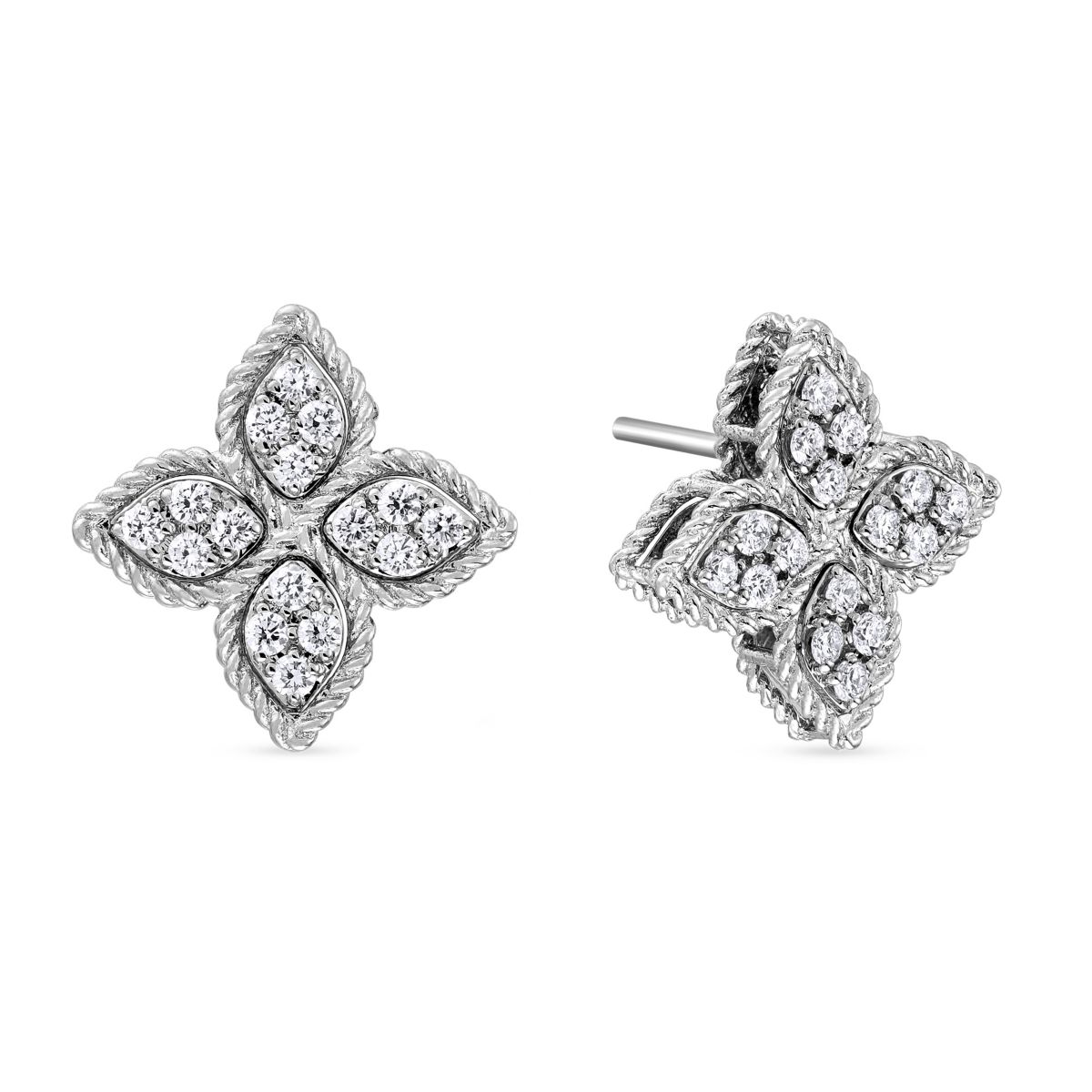 Roberto Coin Princess Flower Medium White Gold Stud Earrings with ...