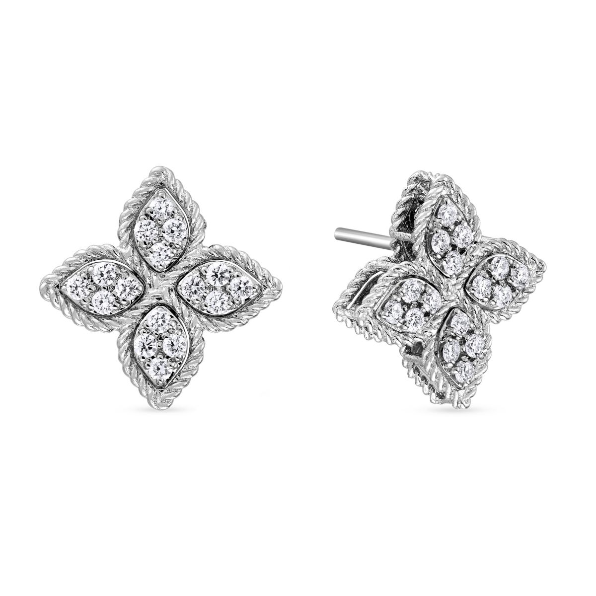 Roberto Coin Princess Flower Medium Rose Gold Stud Earrings with Diamonds