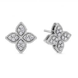 Image for Roberto Coin Princess Flower Medium White Gold Stud Earrings with Diamonds