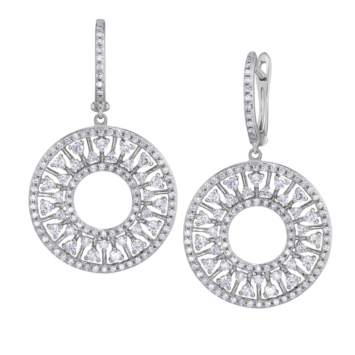 14K White Gold Diamond Open Circle Dangle Earrings