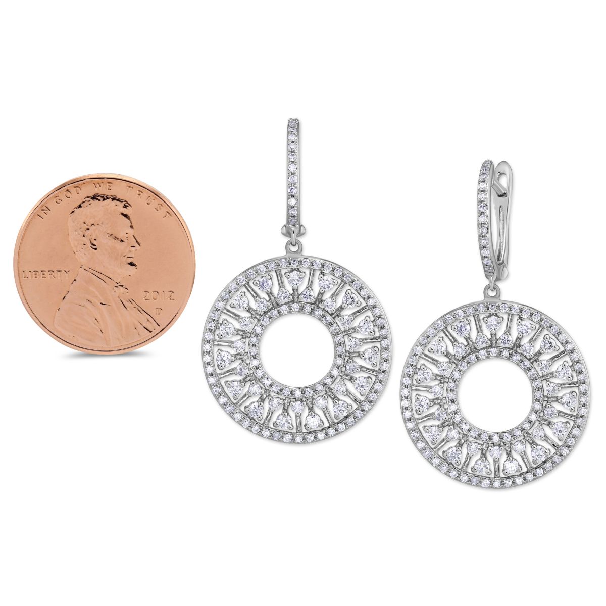 14K White Gold Diamond Open Circle Dangle Earrings