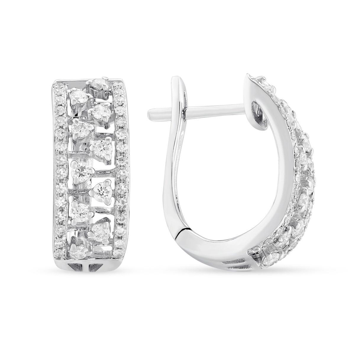 14K White Gold Diamond Wide Hoop Earrings, 0.61 aptw