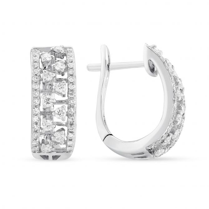 14K White Gold Diamond Wide Hoop Earrings, 0.61 aptw