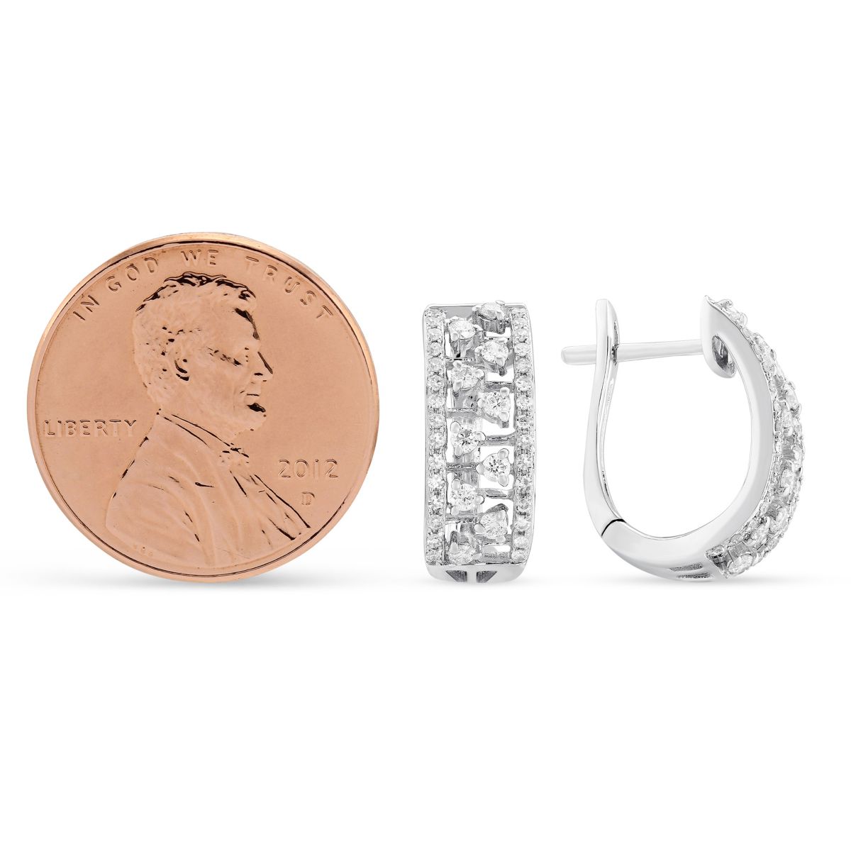 14K White Gold Diamond Wide Hoop Earrings, 0.61 aptw