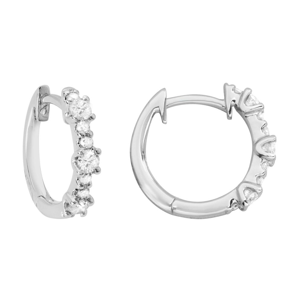 Diamond Hinged Hoop Earrings in White Gold, 0.45 cttw