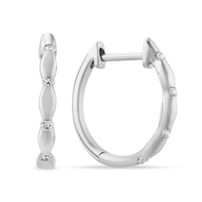 Diamond Station Petite Hinged Hoop Earrings in White Gold