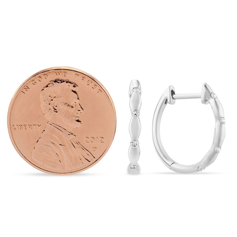 Diamond Station Petite Hinged Hoop Earrings in White Gold