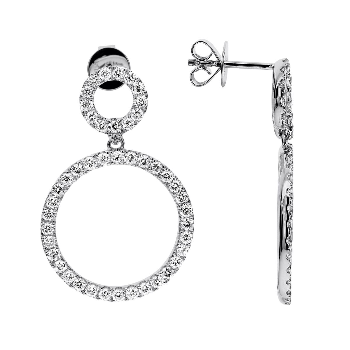 Diamond Circle Drop Earrings in White Gold