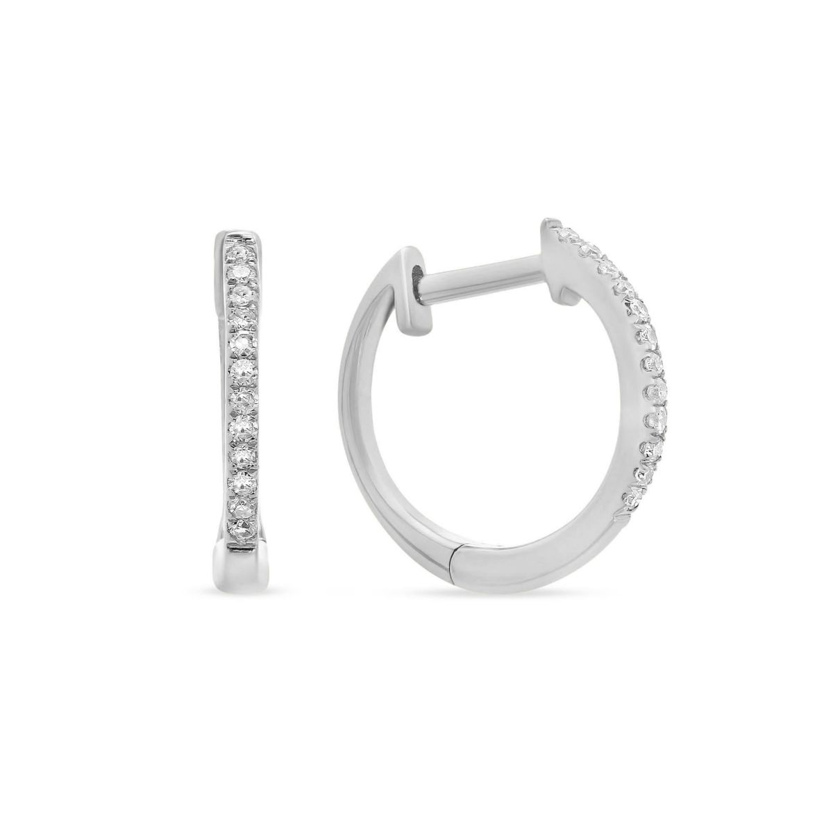 14K White Gold Diamond Small Huggie Hoop Earrings, 0.08 aptw
