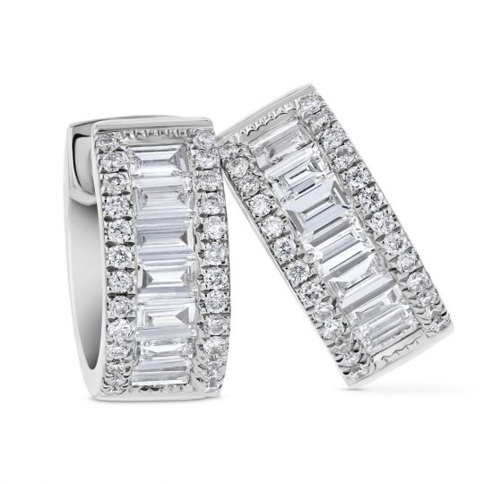 14k White Gold Diamond Baguette Huggie Hoop Earrings 0 58cttw 14k White Gold Diamond Baguette Huggie Hoop Earrings 0 58cttw