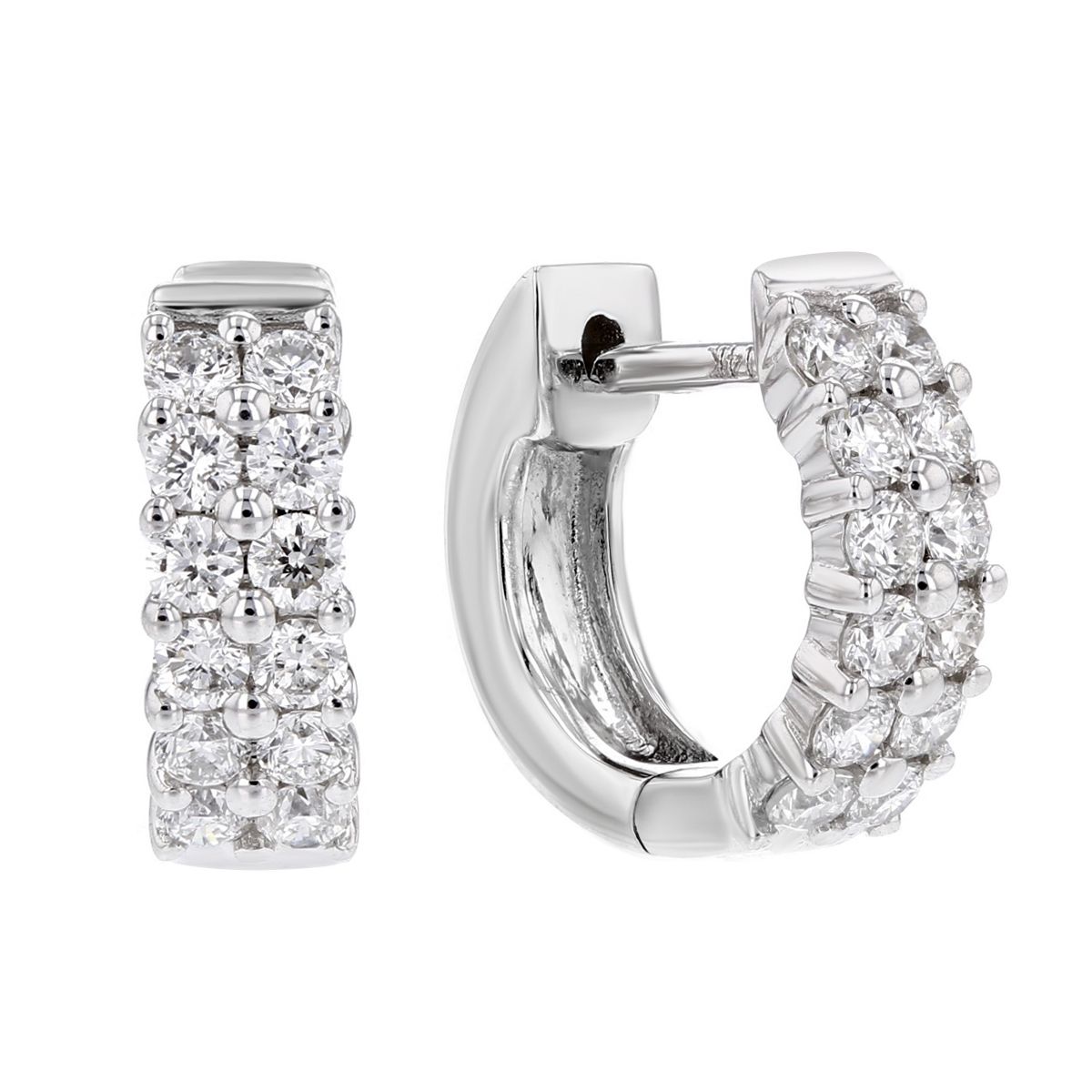 14K White Gold Diamond Double Row Huggie Hoop Earrings, 0.49aptw ...