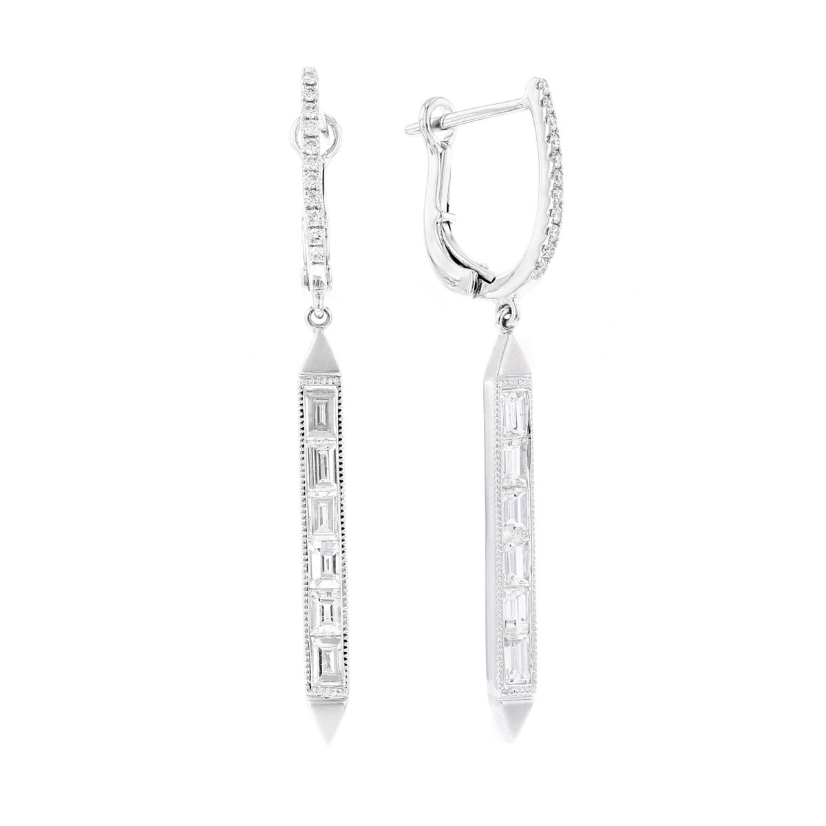 1 3/5 CTW Baguette Diamond Five-row Drop/Dangle Earrings in 14K White Gold  (MDR210113) - Majesty Diamonds