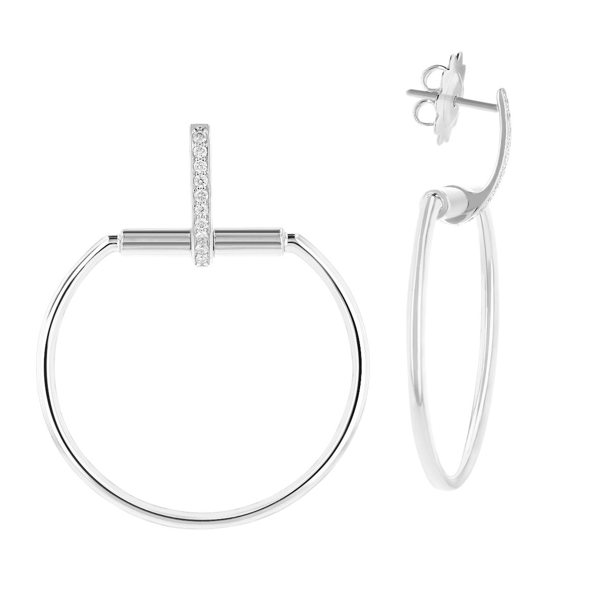 Roberto Coin Classica Parisienne White Gold Round Dangle Earrings with Diamonds Accents