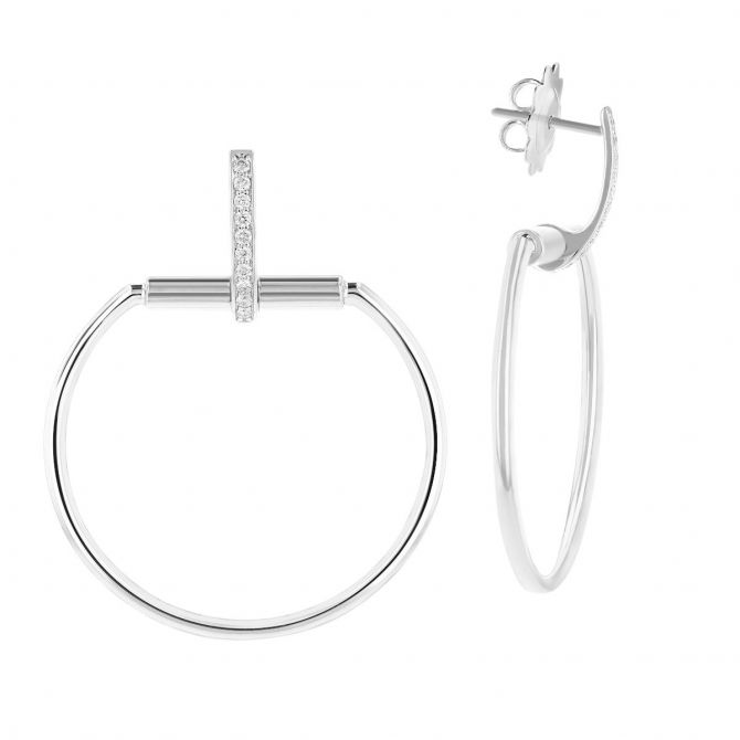 Roberto Coin Classica Parisienne White Gold Round Dangle Earrings with Diamonds Accents