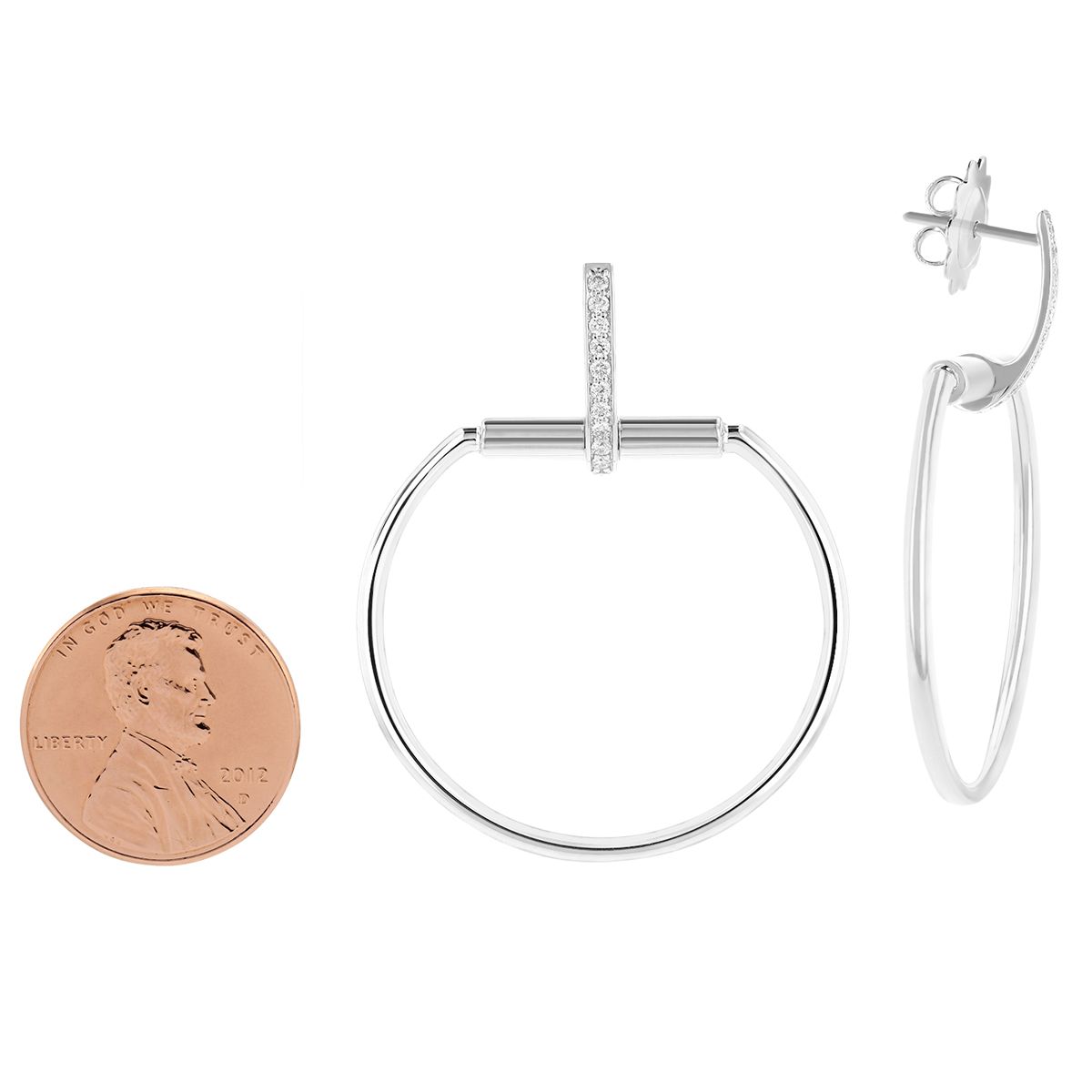 Roberto Coin Classica Parisienne White Gold Round Dangle Earrings with Diamonds Accents