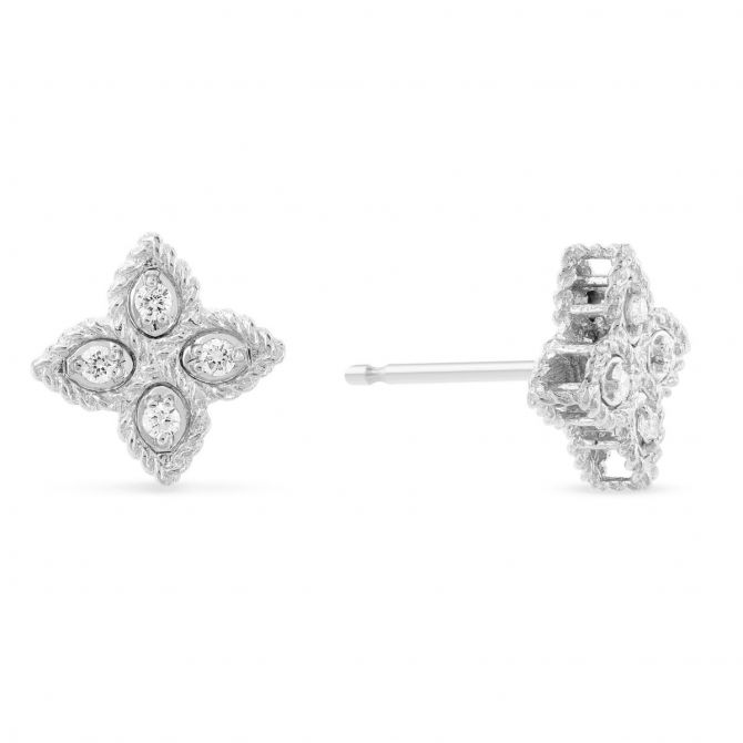 Roberto Coin Princess Flower Small 18K Gold Stud Earrings with Diamonds
