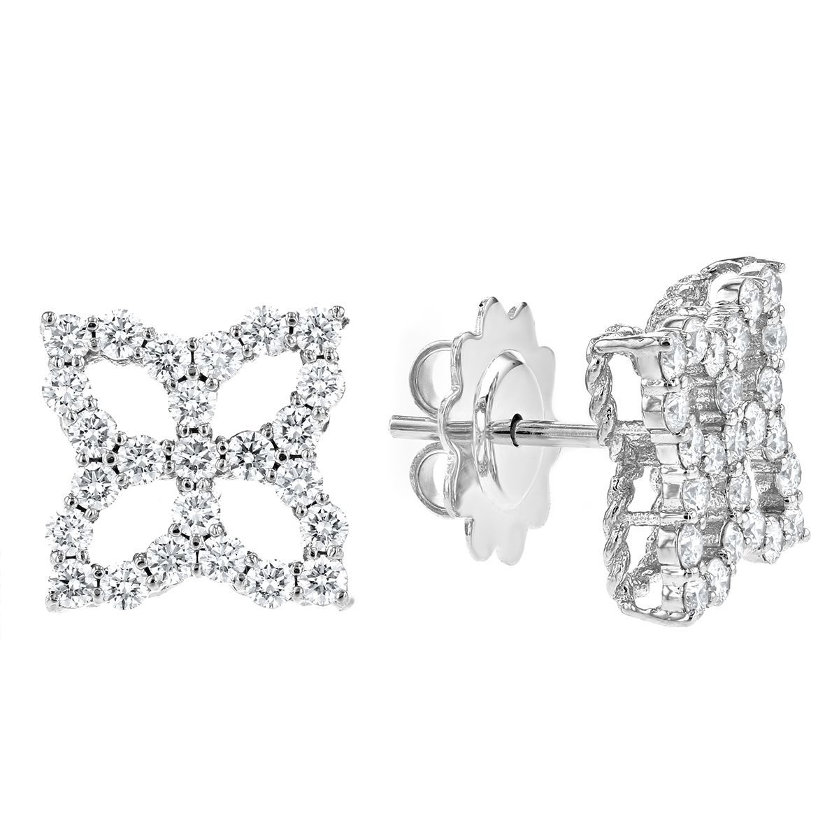 Roberto Coin Open Princess Flower Medium White Gold Earrings with Diamonds