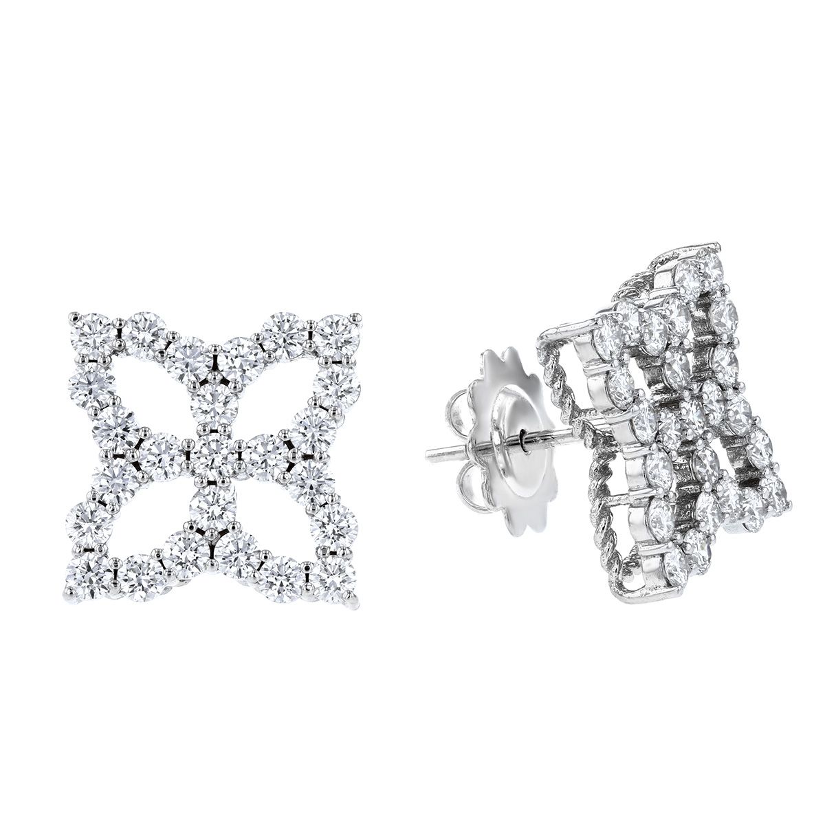 Roberto Coin Open Princess Flower Large White Gold Earrings with Diamonds