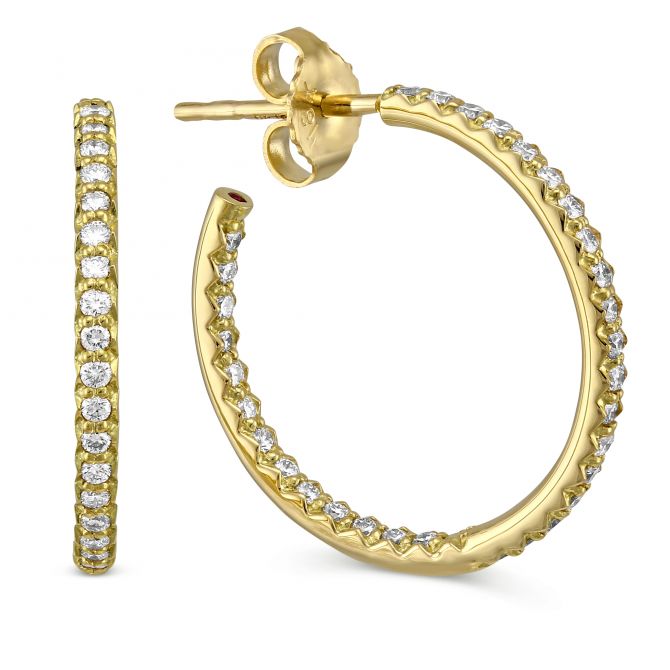 Roberto Coin Small Yellow Gold Inside Outside Diamond Hoop Earrings 0.66 cttw
