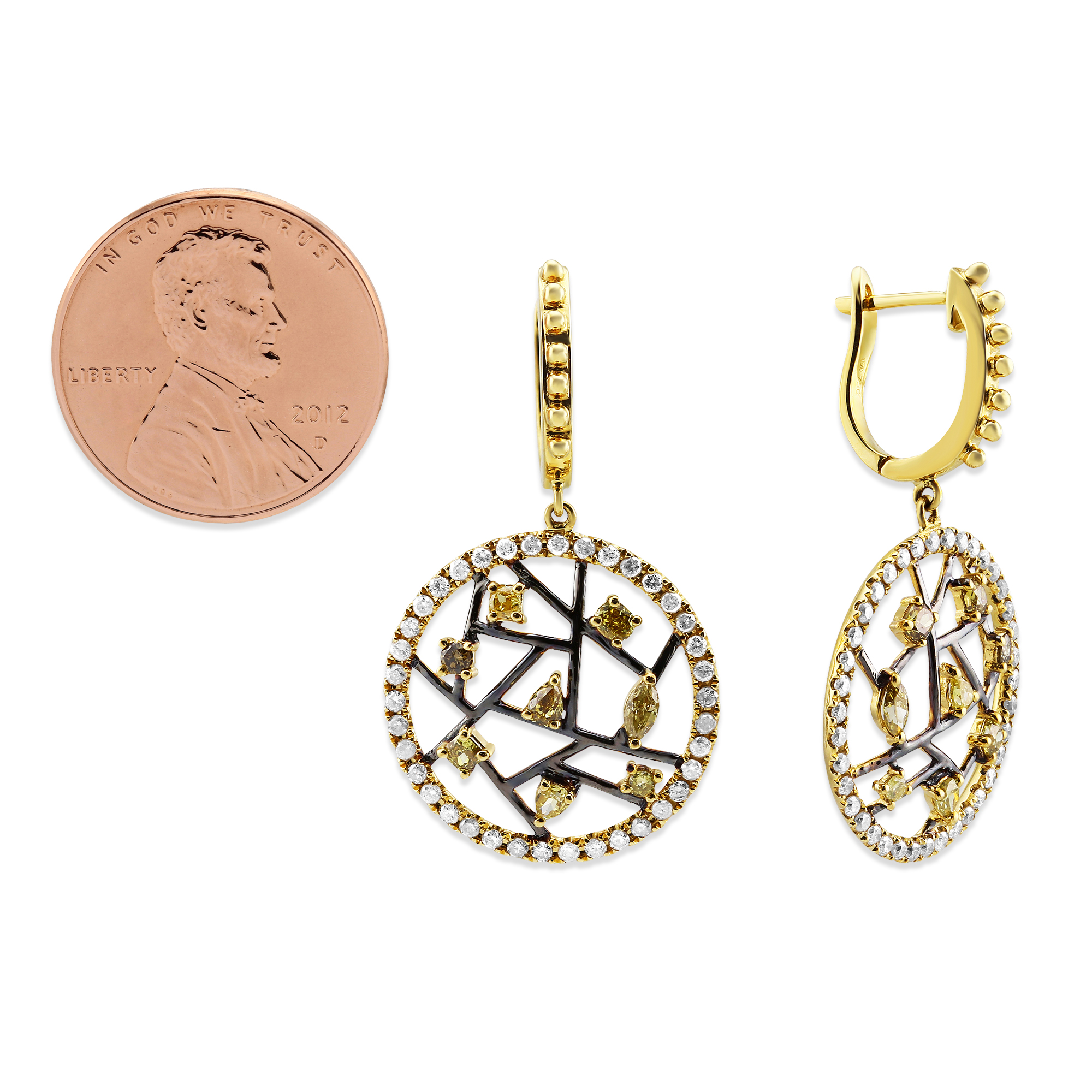 18K Yellow Gold Multicolor and White Diamond Earrings