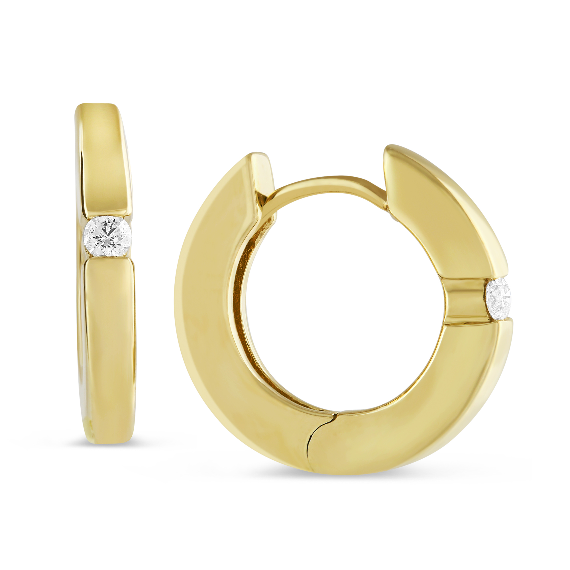 yellow gold diamond huggie earrings