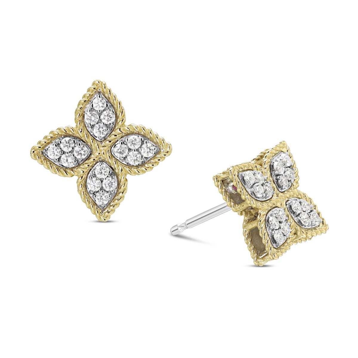 Roberto Coin Princess Flower Medium Yellow Gold Stud Earrings with ...