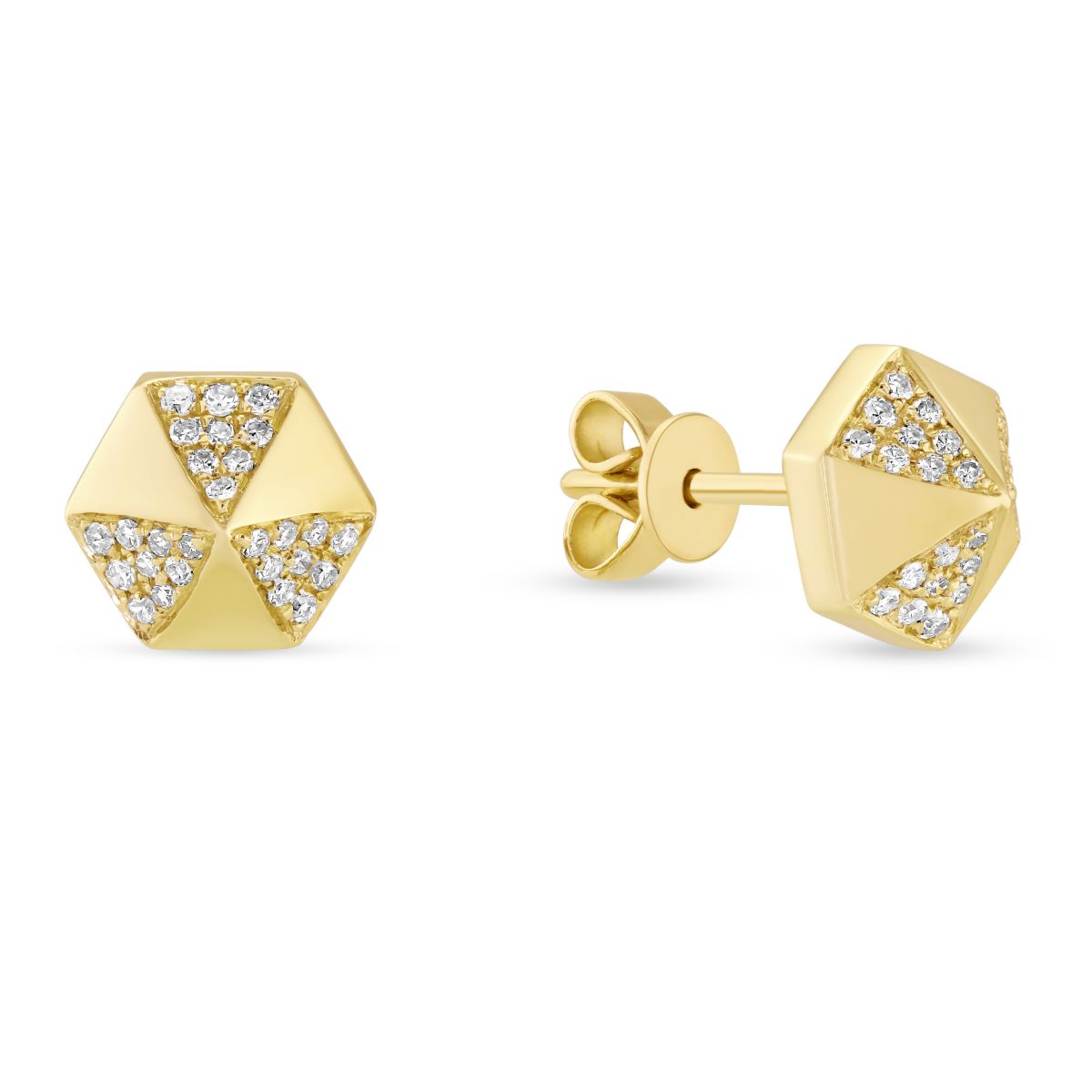 Pavé Diamond & Yellow Gold Hexagon Shaped Earrings