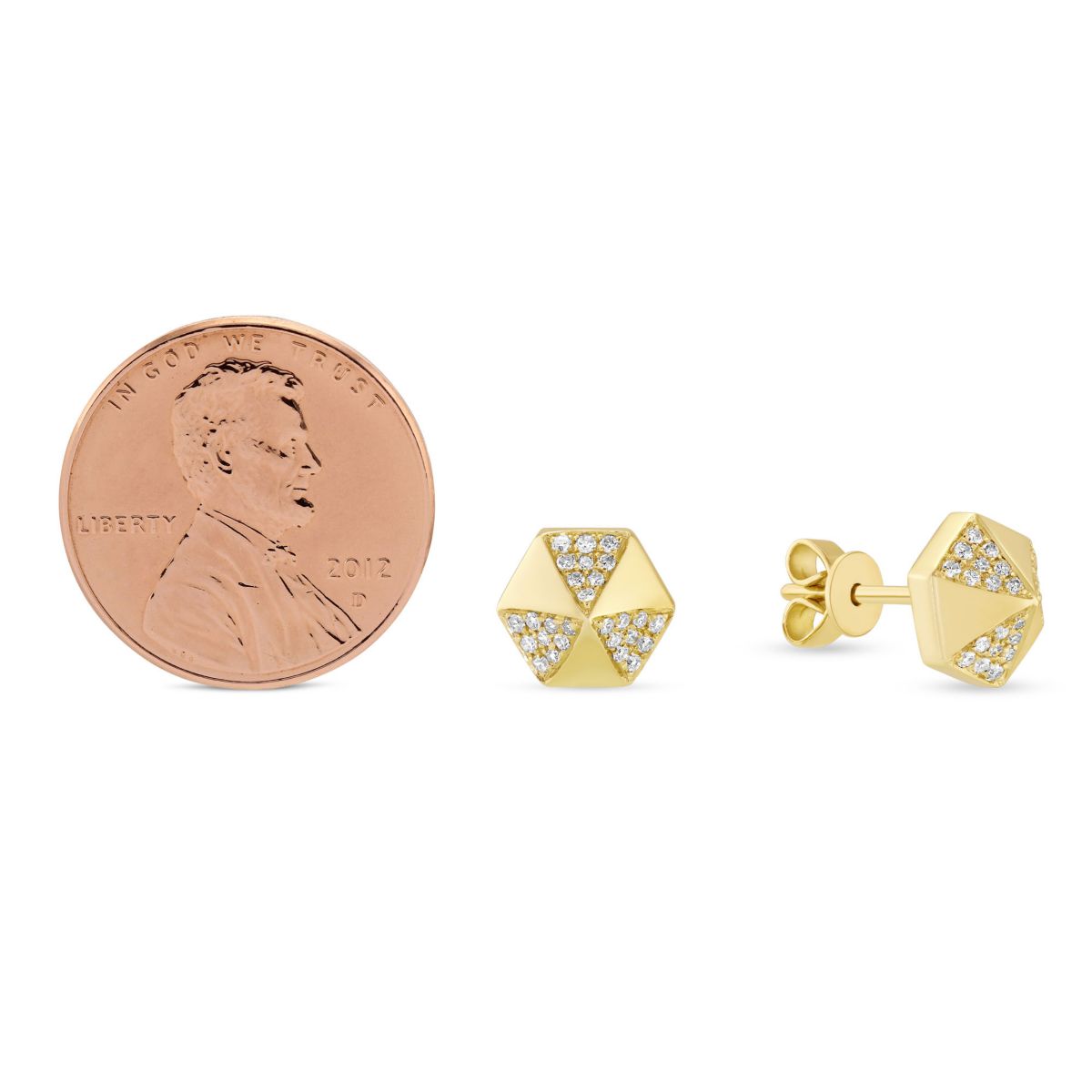 Pavé Diamond & Yellow Gold Hexagon Shaped Earrings