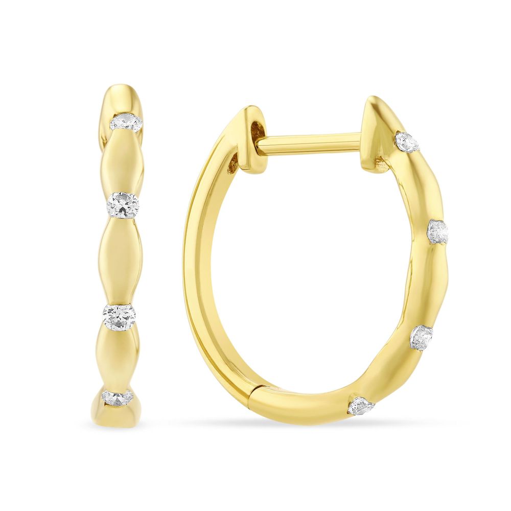 Yellow Gold & Diamond Station Hoop Earrings