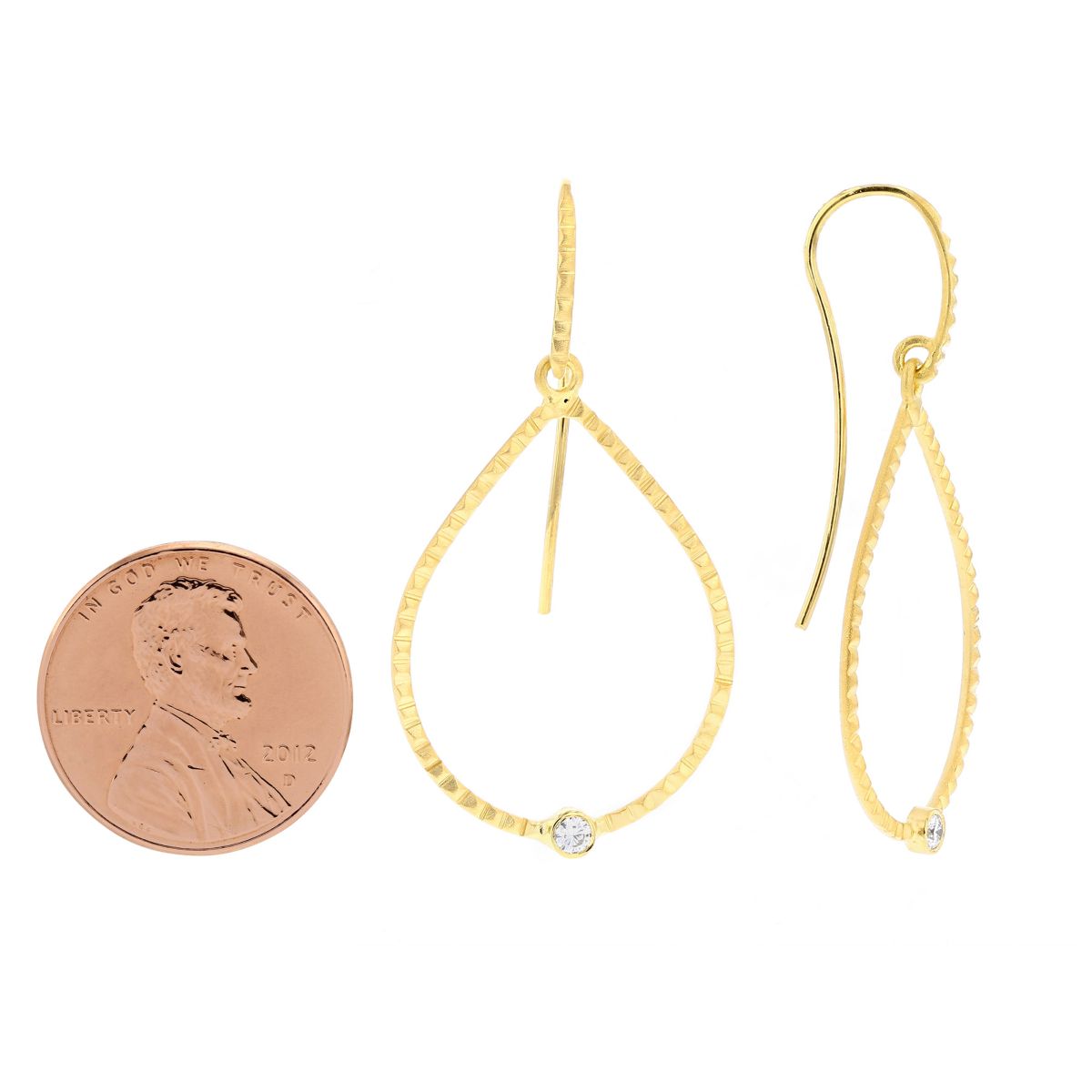 Marika Teardrop Earrings with Single Diamond Station in Yellow Gold