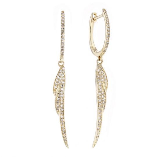 14k Yellow Gold Diamond Angel Wing Leverback Dangle Earrings 14k Yellow Gold Diamond Angel Wing Leverback Dangle Earrings