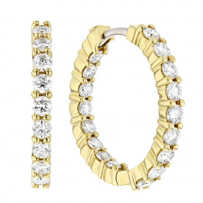 Roberto Coin Medium Yellow Gold Inside Outside Diamond Hoop Earrings, 1.97 cttw