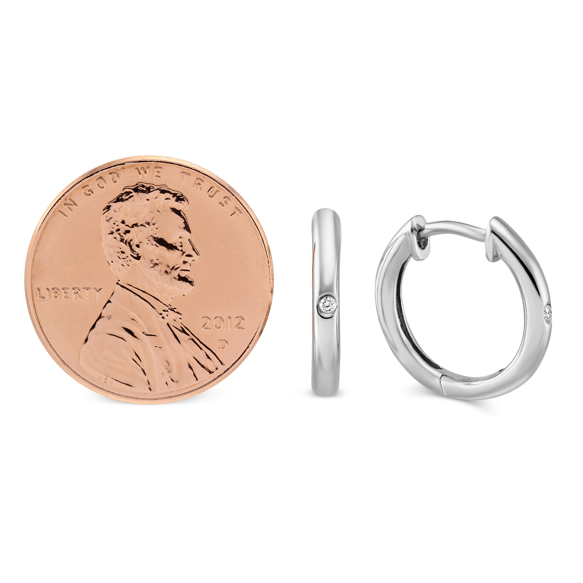 Sterling Silver and Round Diamond Hoop Earrings