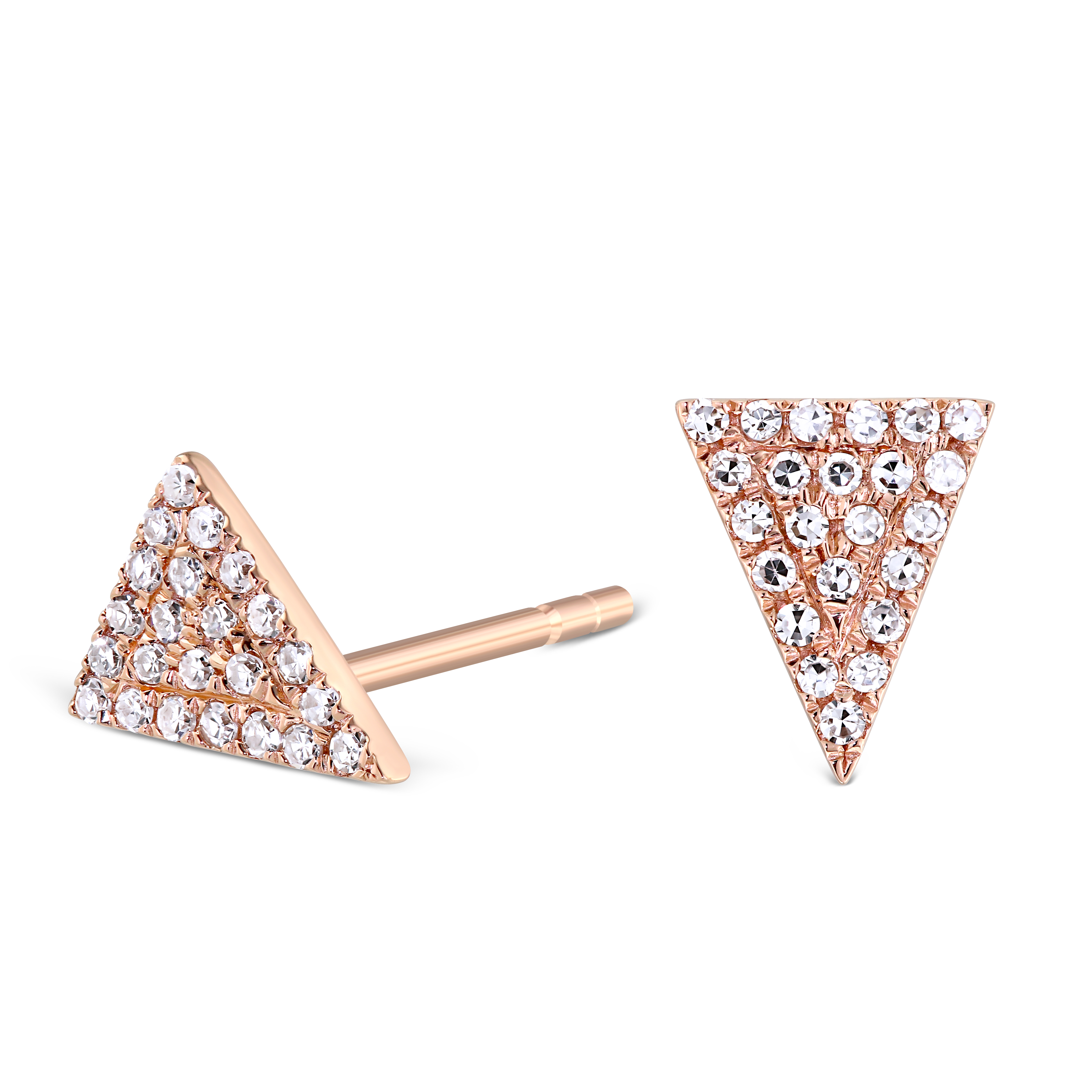 14K Rose Gold Diamond Triangle Earrings